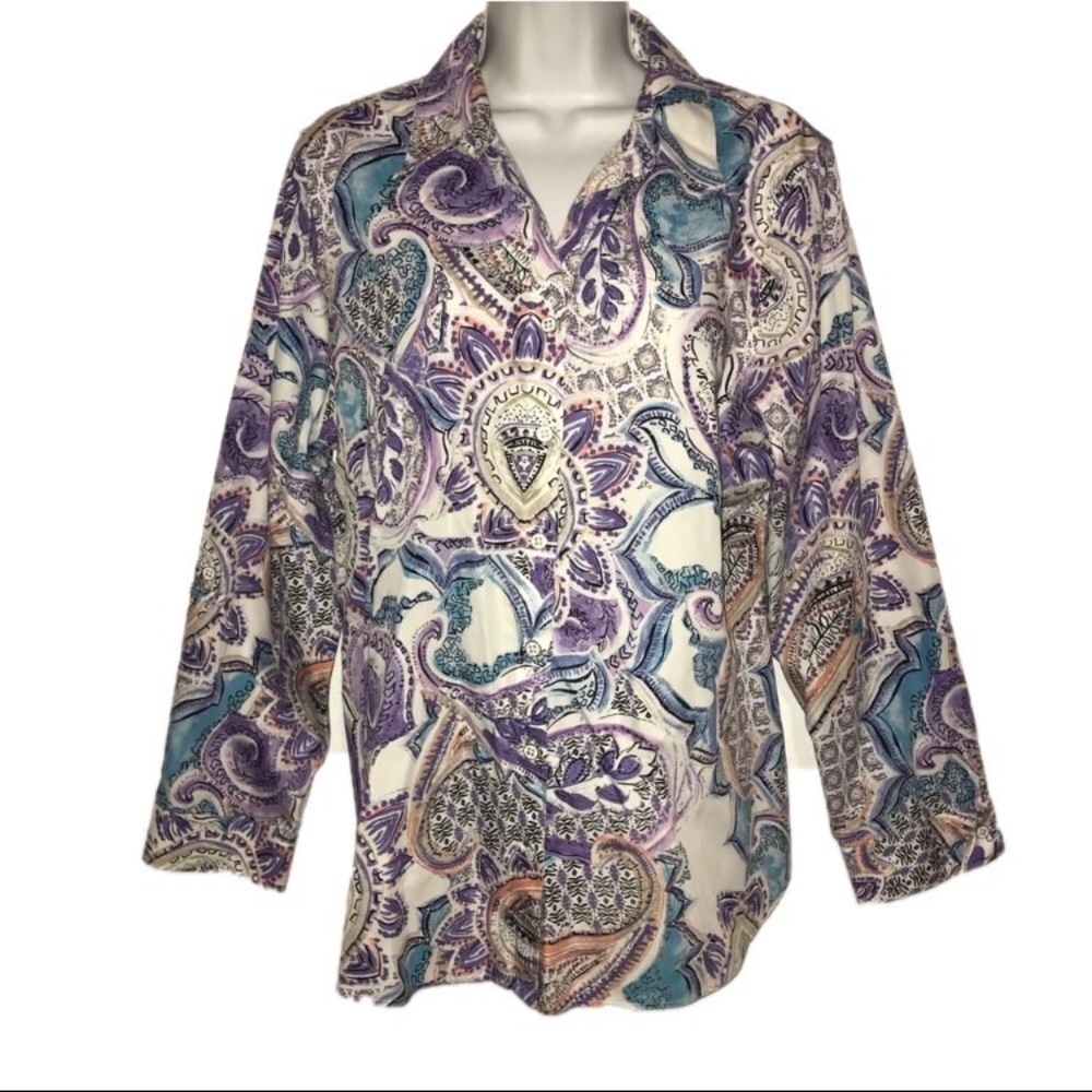 Chicos No Iron Long Sleeve Button Down Shirt. 2 M